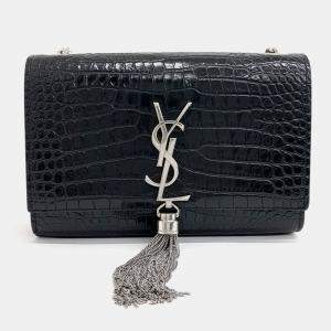 Pre Owned Saint Laurent Paris Black Patent Leather Kate Chain Crossbody Bag