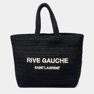 Pre Owned Saint Laurent Paris Rive Gauche Black Raffia Shoulder Bag