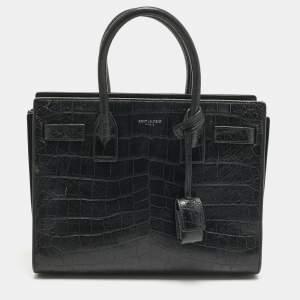Pre Owned Saint Laurent Black Croc Embossed Leather Baby Classic Sac De Jour Tote