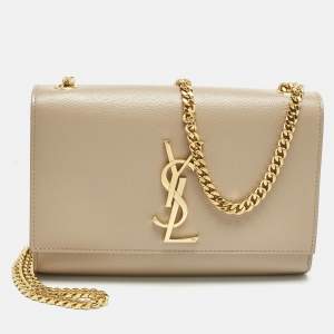 Pre Owned Saint Laurent Beige Leather New Small Kate Chain Shoulder Bag