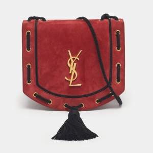Pre Owned Saint Laurent Red/Black Suede Fetish Crossbody Bag
