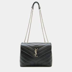 Pre Owned Yves Saint Laurent Lulu Chain Shoulder Bag In Y-Quilted Leather Black