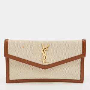 مملوكة مسبقًا Saint Laurent Brown/Natural Canvas Uptown Pouch