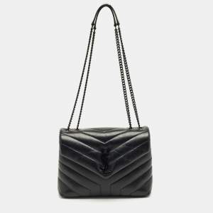 Pre Owned Saint Laurent Black Quilted Leather Small Loulou Shoulder Bag