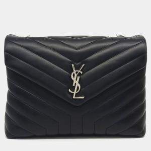 Pre Owned Saint Laurent Paris Black Leather Monogram Lulu Bag Medium