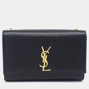 Pre Owned Saint Laurent Paris Black Leather Monogram Chain Shoulder Bag