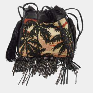 Pre Owned Saint Laurent Black Helena Bucket Bag Fringe Shoulder Bag