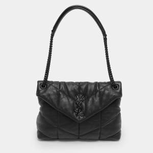 مملوكة مسبقًا Saint Laurent Black Quilted Fabric Medium Loulou Puffer Shoulder Bag