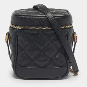 Pre Owned Saint Laurent Black Quilted Leather 80's Vanity Shoulder Bag