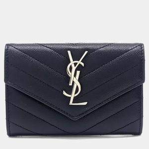 Pre Owned Saint Laurent Paris Black Leather Monogram Half Wallet