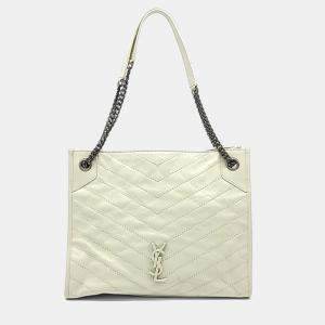 Pre Owned Saint Laurent Paris White Leather Niki Medium Shopping Bag 