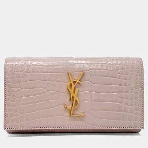 Pre Owned Saint Laurent Paris Pink Patent Leather Cassandra Long Wallet