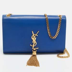 Pre Owned Saint Laurent Blue Leather Medium Kate Tassel Shoulder Bag