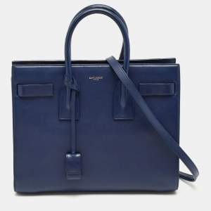 Pre Owned Saint Laurent Navy Blue Leather Small Classic Sac De Jour Tote