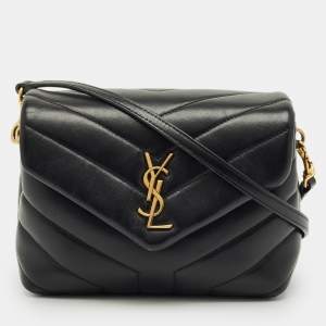 Pre Owned Saint Laurent Black Matelassé Leather Mini Loulou Shoulder Bag