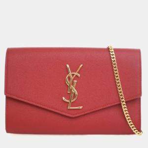 Pre Owned Saint Laurent Calfskin Uptown Chain Wallet