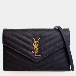 Pre Owned Saint Laurent Grained Calfskin Cassandre Envelope Wallet On Chain (WOC)