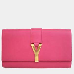 Pre Owned Saint Laurent Pink Calfskin Y Ligne Clutch