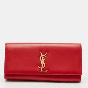 Pre Owned Saint Laurent Red Leather Cassandre Clutch