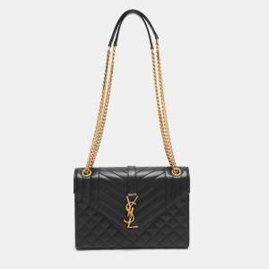 Pre Owned Saint Laurent Black Mix Matelassé Leather Medium Envelope Chain Bag