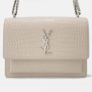 Pre Owned Saint Laurent Paris Sunset Chain shoulder Jasmin Flower Croco Embossed Leather Size Medium