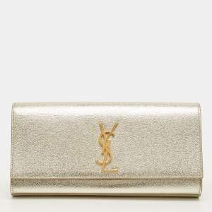 Pre Owned Saint Laurent Gold Leather Cassandre Clutch