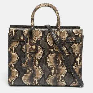 Pre Owned Saint Laurent Cream/Grey Python Small Classic Sac De Jour Tote