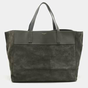 Pre Owned Saint Laurent Grey Suede and Leather Suede Reversible Shopper Tote