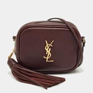 Pre Owned Saint Laurent Burgundy Leather Mini Blogger Crossbody Bag
