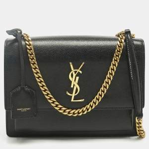 Pre Owned Saint Laurent Black Leather Medium Sunset Shoulder Bag