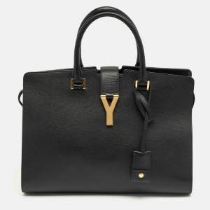 Pre Owned Saint Laurent Black Leather Medium Cabas Chyc Tote