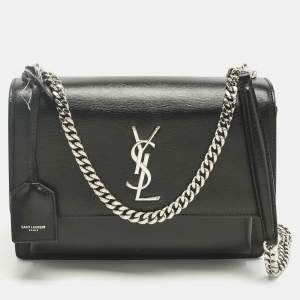 Pre Owned Saint Laurent Black Leather Medium Sunset Shoulder Bag