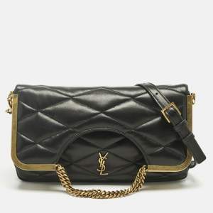 Pre Owned Saint Laurent Black Quilted Leather 87 Frame Fold Over Shoulder Bag