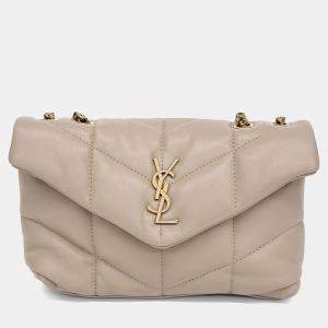 Pre Owned Saint Laurent Paris Beige Leather Lulu Puffer Crossbody Bag
