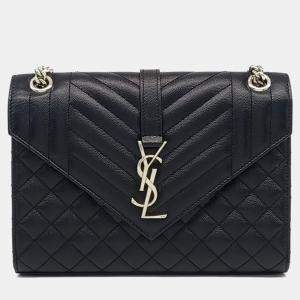 Pre Owned Saint Laurent Paris Black Leather Envelope Chain Bag