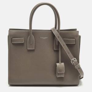 Pre Owned Saint Laurent Dark Beige Leather Baby Classic Sac De Jour Tote