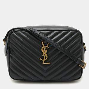 Pre Owned Saint Laurent Paris Ysl Lou Camera Bag Shoulder Black Leather