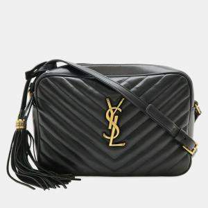 Pre Owned Saint Laurent Paris Ysl V-Stitched Quilted Leather Shoulder Bag In Black