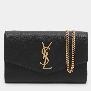 مملوكة مسبقًا Saint Laurent Uptown Black Leather Wallet On Chain