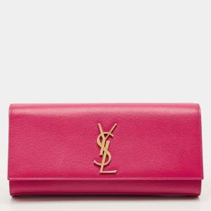 Pre Owned Saint Laurent Cassandre Fuchsia Leather Clutch