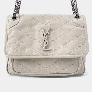 Pre Owned Saint Laurent Paris Niki Baby Chainshoulder Bag White Vintage Leather Size Baby