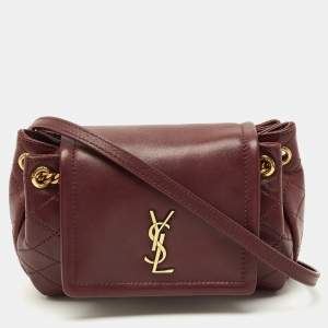Pre Owned Saint Laurent Nolita Mini Burgundy Quilted Leather Crossbody Bag