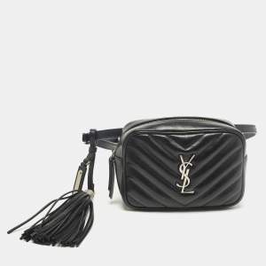 مملوكة مسبقًا Saint Laurent Lou Black Matelasse Leather Belt Bag
