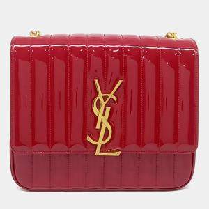 مملوكة مسبقًا Saint Laurent Paris Red Patent Leather Patent Vicky Bag Large