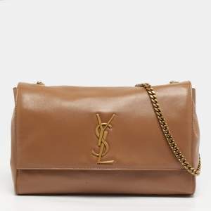 مملوكة مسبقًا حقيبة كتف سان لوران كيت متوسطة قابلة للانعكاس جلد بني