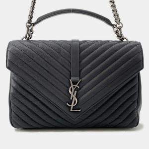 Pre Owned حقيبة سان لوران باريس كوليج سلسلتين كتف جلد أسود