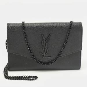 مملوكة مسبقًا Saint Laurent Uptown Black Leather Wallet On Chain