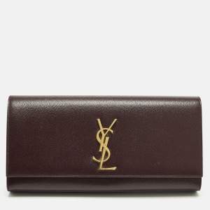 Pre Owned Saint Laurent Cassandre Burgundy Leather Clutch