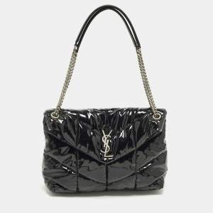 مملوكة مسبقًا Saint Laurent Loulou Medium Black Puffer Patent Leather Shoulder Bag