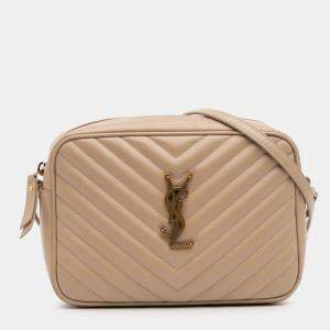 Pre Owned Saint Laurent Paris Brown Matelasse Leather Monogram Lou Camera Bag